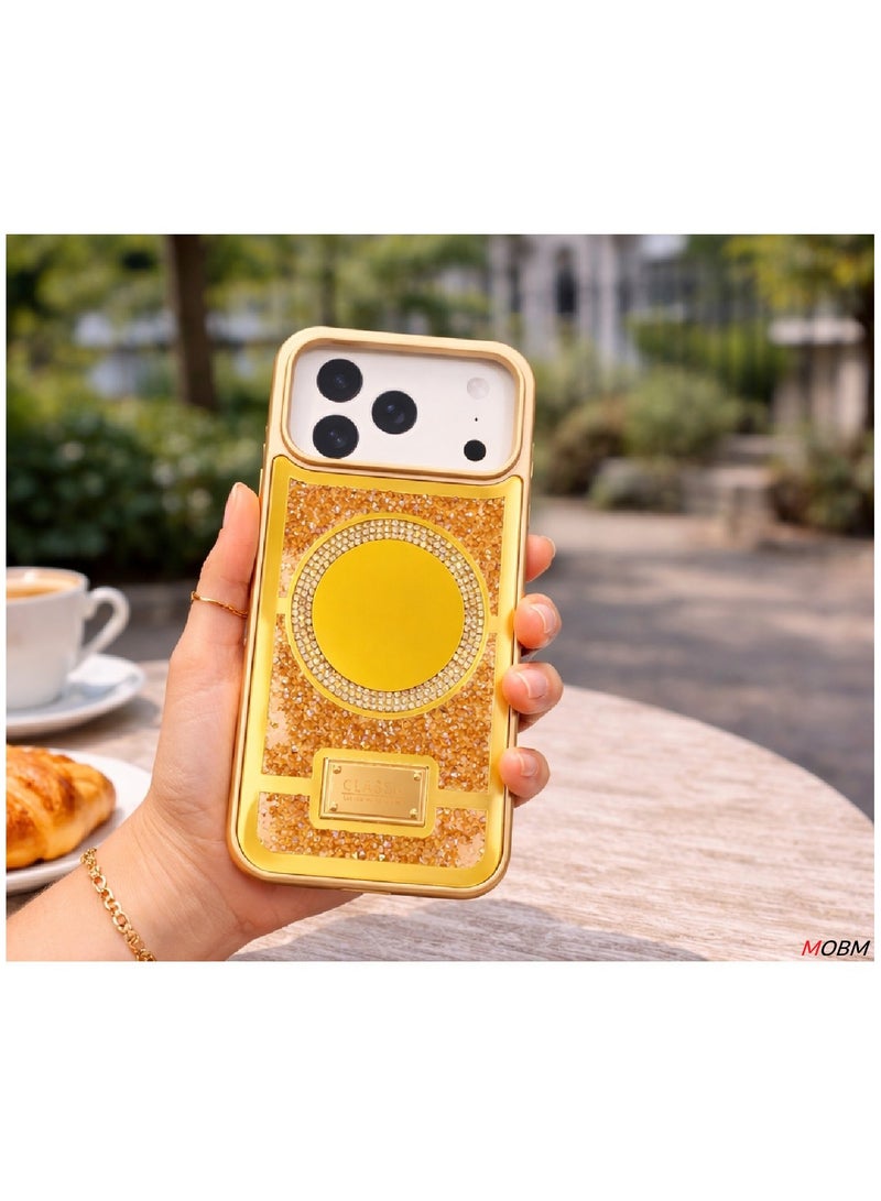 MOBM Case for iPhone 17 Pro Max Glitter Case with Mirror Design – GOLD Luxury Rhinestone TPU Cover - Image 2